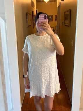 White Lace Short Sleeve Shift Dress